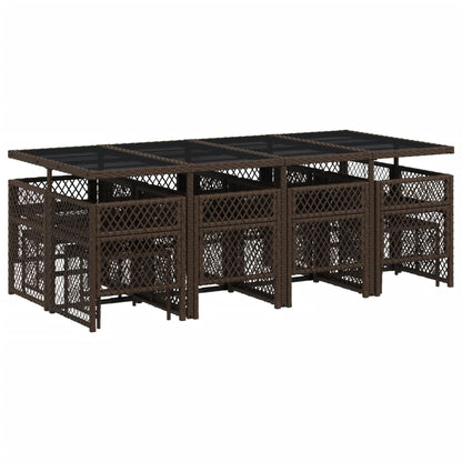 Set da Pranzo da Giardino 13pz con Cuscini Marrone Polyrattan - homemem39