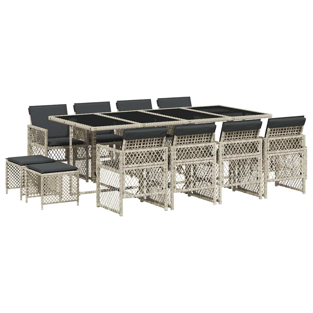 Set da Pranzo da Giardino 13pz con Cuscini Grigio in Polyrattan | homemem39