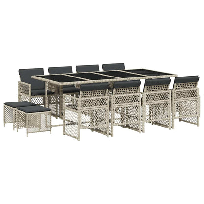 Set da Pranzo da Giardino 13pz con Cuscini Grigio in Polyrattan | homemem39