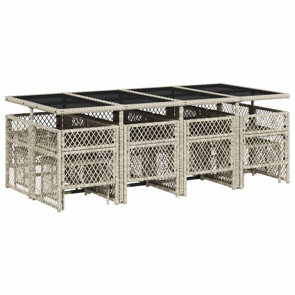 Set da Pranzo da Giardino 13pz con Cuscini Grigio in Polyrattan | homemem39