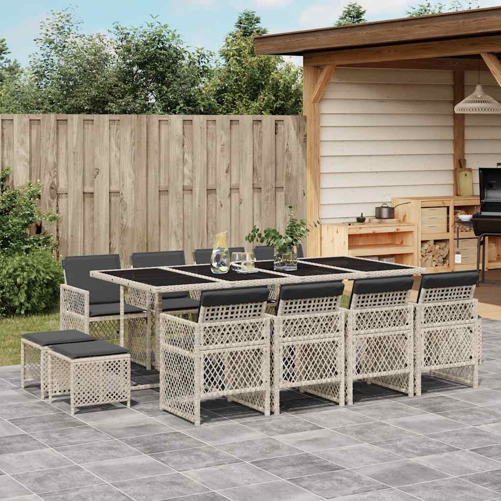Set da Pranzo da Giardino 13pz con Cuscini Grigio in Polyrattan | homemem39