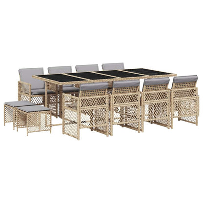 Set da Pranzo da Giardino 13 pz con Cuscini Beige in Polyrattan | homemem39