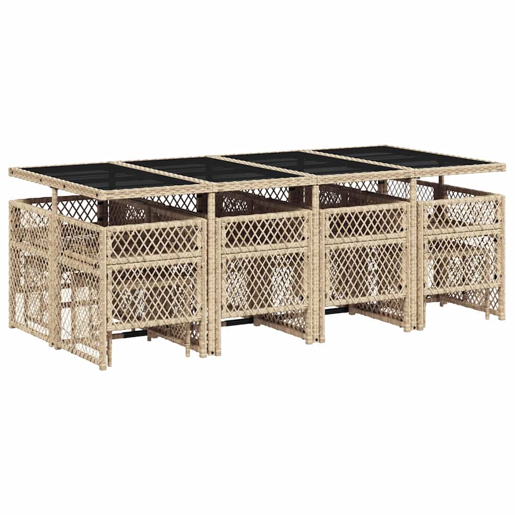 Set da Pranzo da Giardino 13 pz con Cuscini Beige in Polyrattan | homemem39