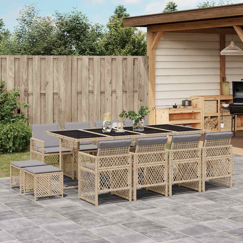 Set da Pranzo da Giardino 13 pz con Cuscini Beige in Polyrattan | homemem39