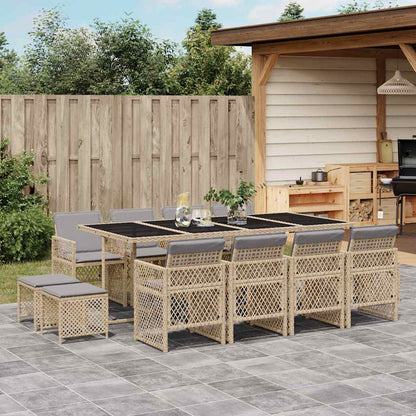 Set da Pranzo da Giardino 13 pz con Cuscini Beige in Polyrattan | homemem39