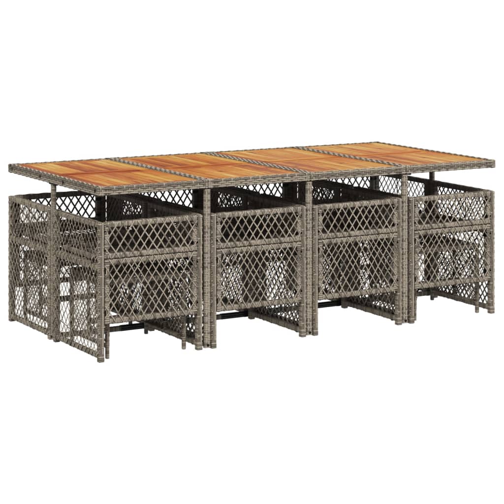 Set da Pranzo da Giardino 13pz con Cuscini Grigio in Polyrattan - homemem39