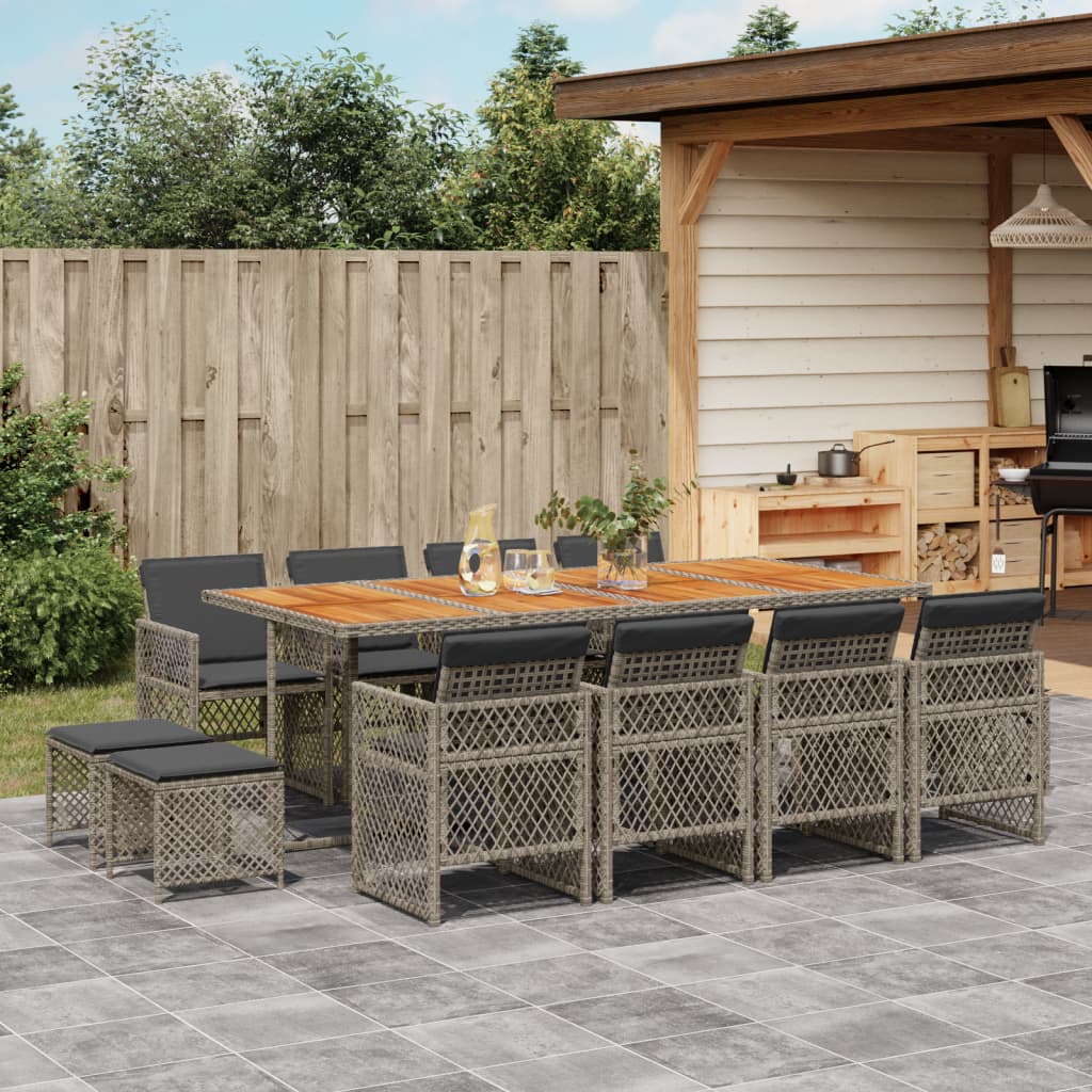 Set da Pranzo da Giardino 13pz con Cuscini Grigio in Polyrattan - homemem39