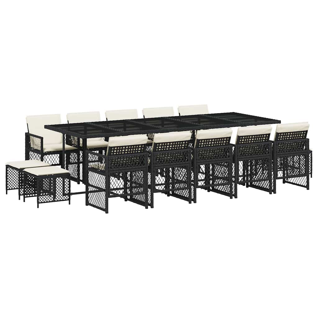 Set da Pranzo da Giardino 15 pz con Cuscini Nero in Polyrattan | homemem39