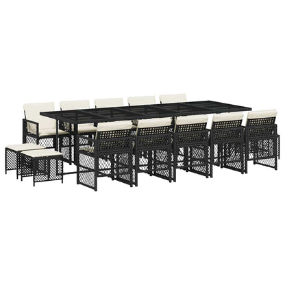Set da Pranzo da Giardino 15 pz con Cuscini Nero in Polyrattan | homemem39