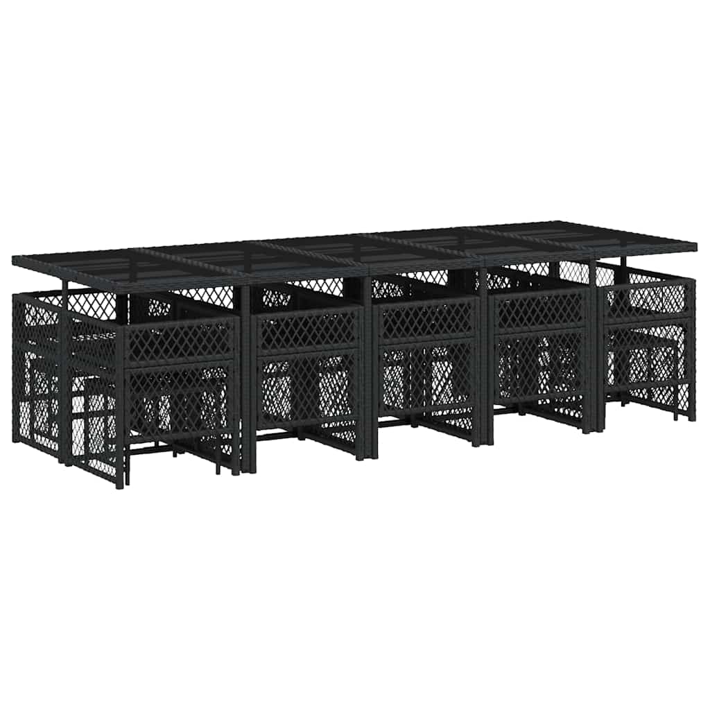 Set da Pranzo da Giardino 15 pz con Cuscini Nero in Polyrattan | homemem39