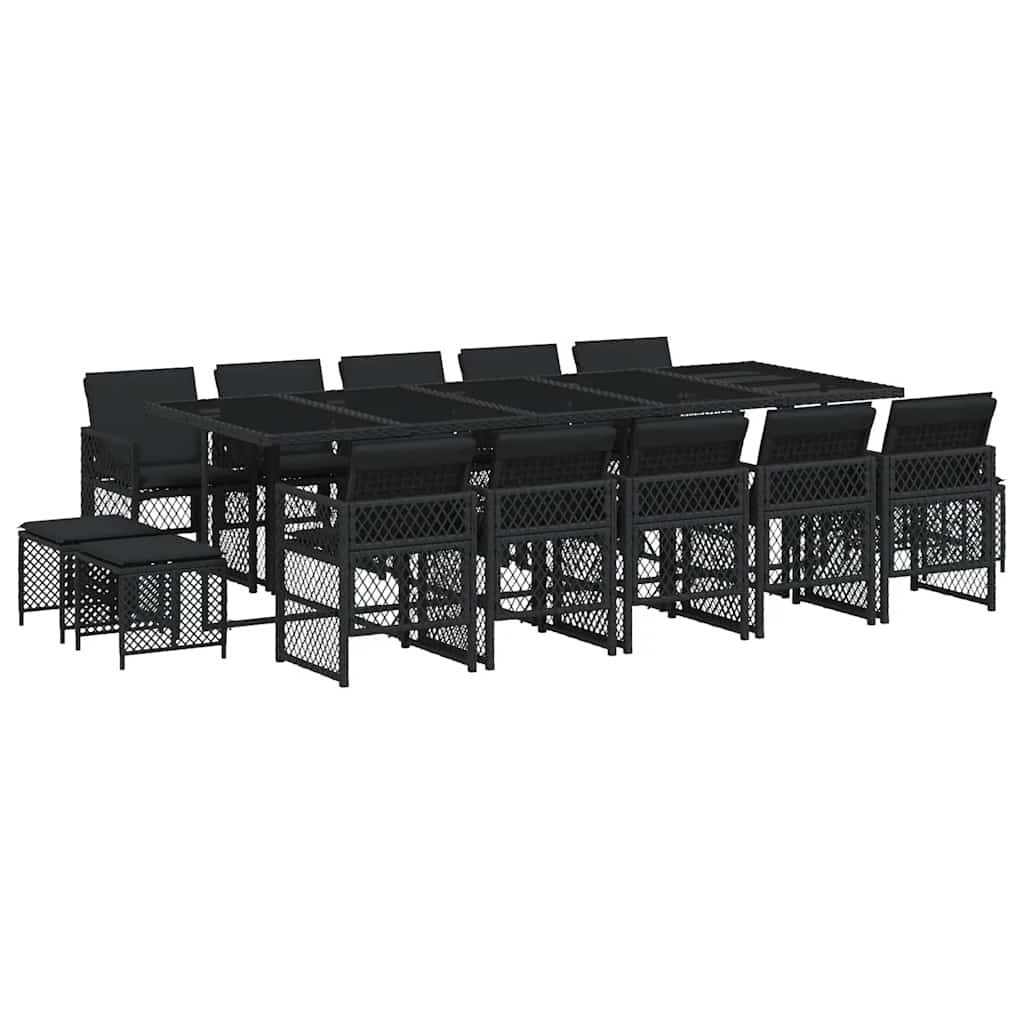 Set da Pranzo da Giardino 15 pz con Cuscini Nero in Polyrattan | homemem39