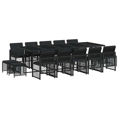 Set da Pranzo da Giardino 15 pz con Cuscini Nero in Polyrattan | homemem39