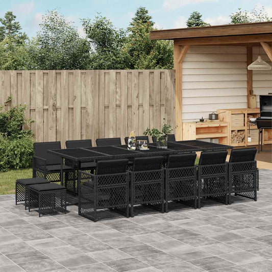 Set da Pranzo da Giardino 15 pz con Cuscini Nero in Polyrattan | homemem39