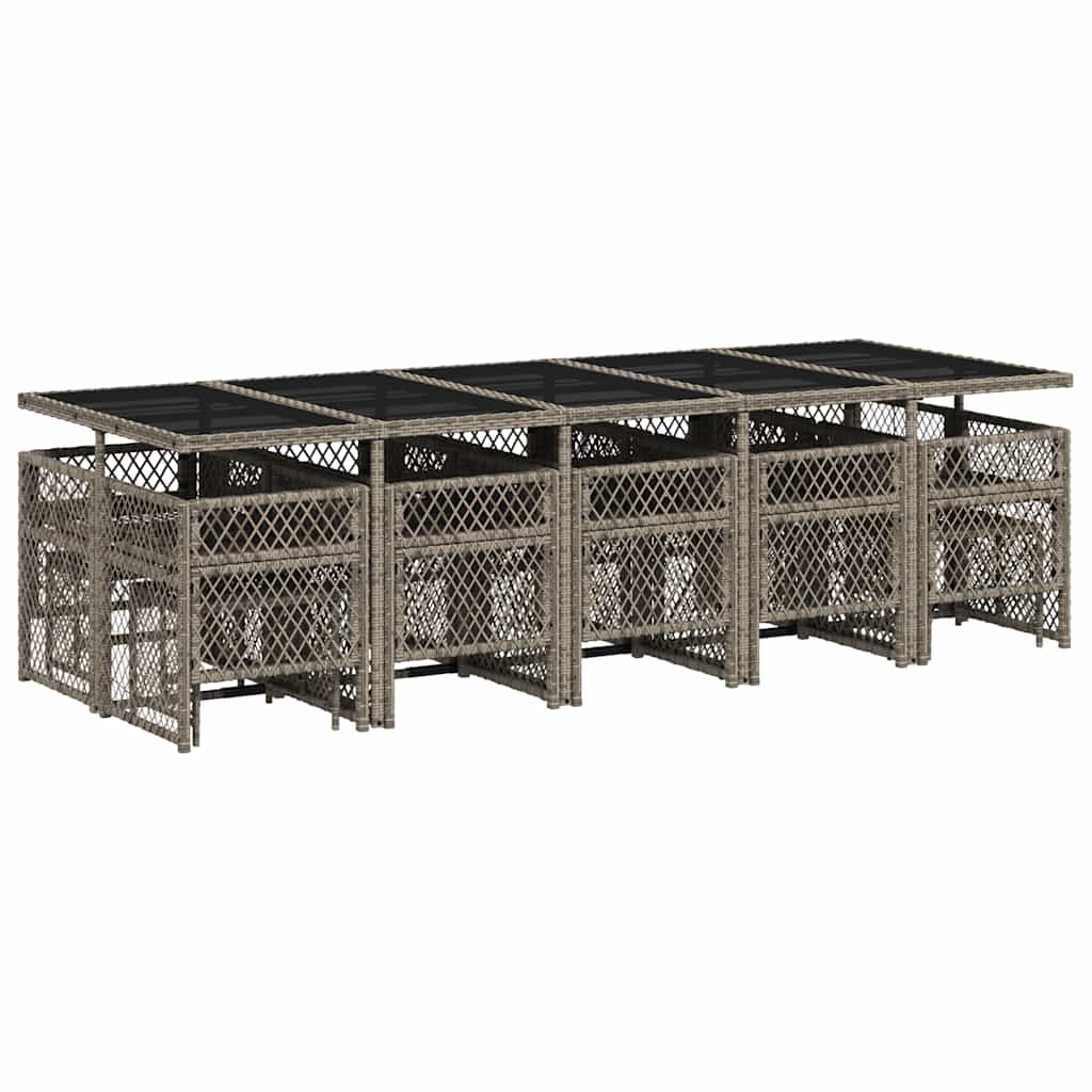 Set da Pranzo da Giardino 15 pz con Cuscini Grigio Polyrattan | homemem39