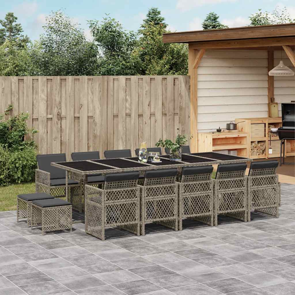 Set da Pranzo da Giardino 15 pz con Cuscini Grigio Polyrattan | homemem39