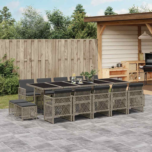Set da Pranzo da Giardino 15 pz con Cuscini Grigio Polyrattan | homemem39