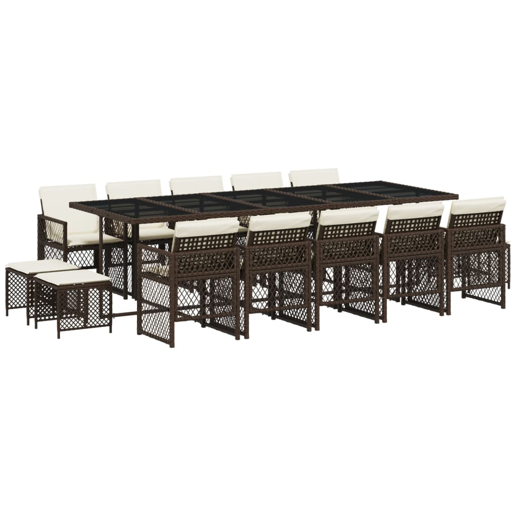Set da Pranzo da Giardino 15 pz con Cuscini Marrone Polyrattan - homemem39