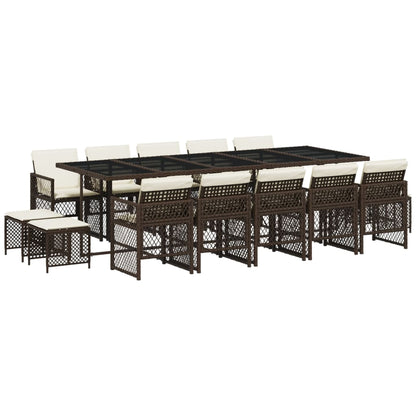Set da Pranzo da Giardino 15 pz con Cuscini Marrone Polyrattan - homemem39