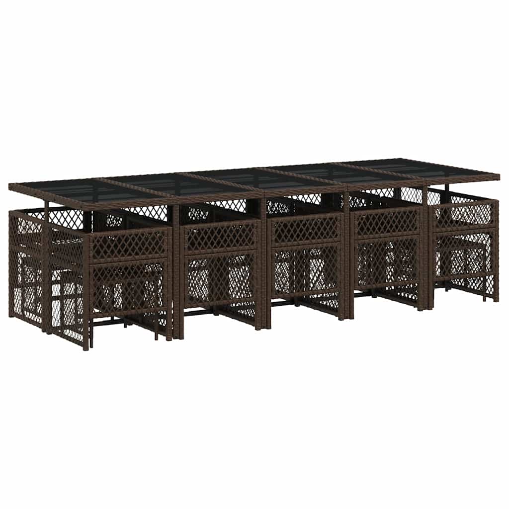 Set da Pranzo da Giardino 15 pz con Cuscini Marrone Polyrattan | homemem39