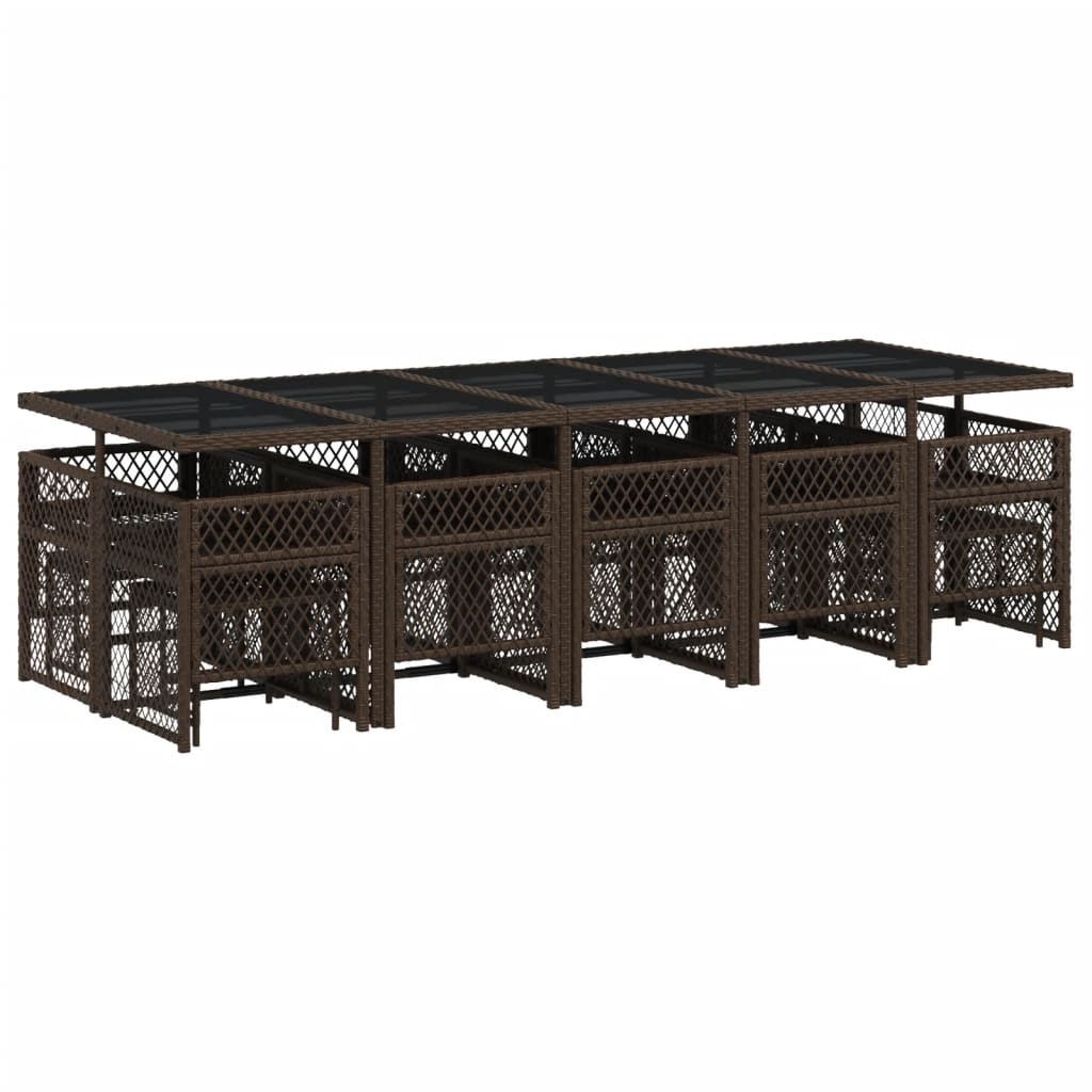 Set da Pranzo da Giardino 15 pz con Cuscini Marrone Polyrattan - homemem39