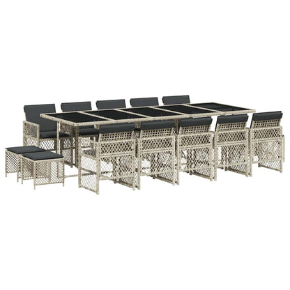 Set da Pranzo da Giardino 15 pz con Cuscini Grigio Polyrattan | homemem39