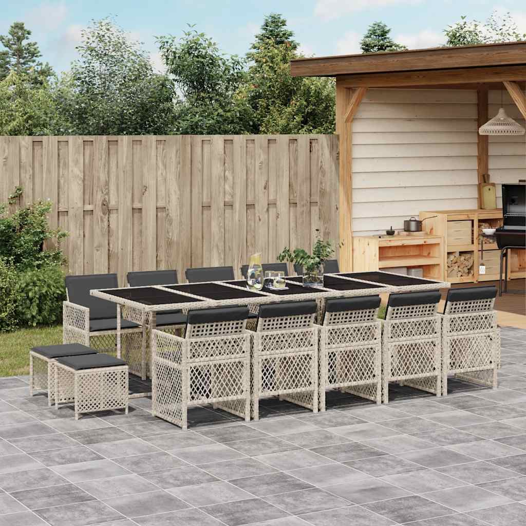Set da Pranzo da Giardino 15 pz con Cuscini Grigio Polyrattan | homemem39