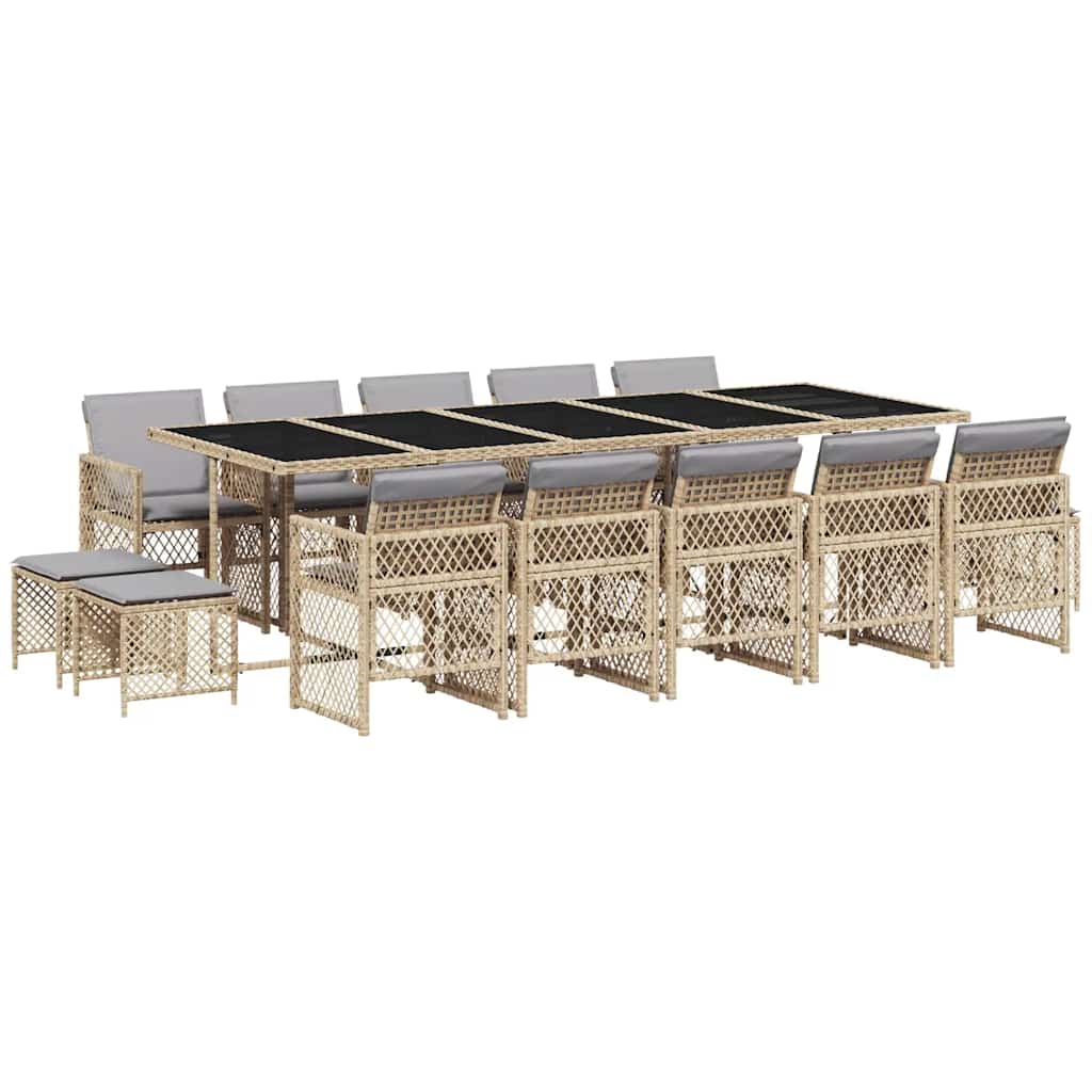 Set da Pranzo da Giardino 15 pz con Cuscini Beige in Polyrattan | homemem39