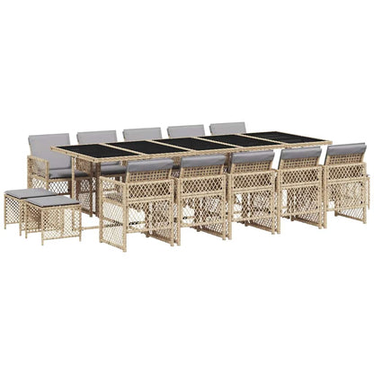Set da Pranzo da Giardino 15 pz con Cuscini Beige in Polyrattan | homemem39