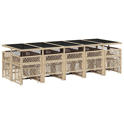 Set da Pranzo da Giardino 15 pz con Cuscini Beige in Polyrattan | homemem39