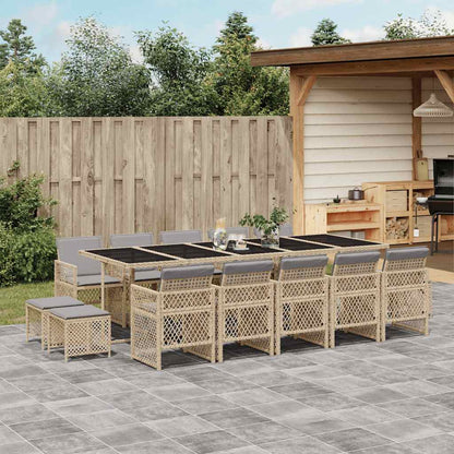 Set da Pranzo da Giardino 15 pz con Cuscini Beige in Polyrattan | homemem39