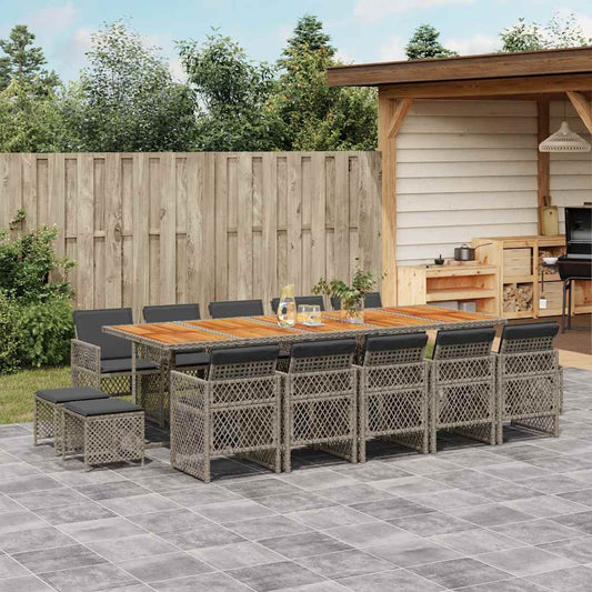 Set da Pranzo da Giardino 15 pz con Cuscini Grigio Polyrattan | homemem39