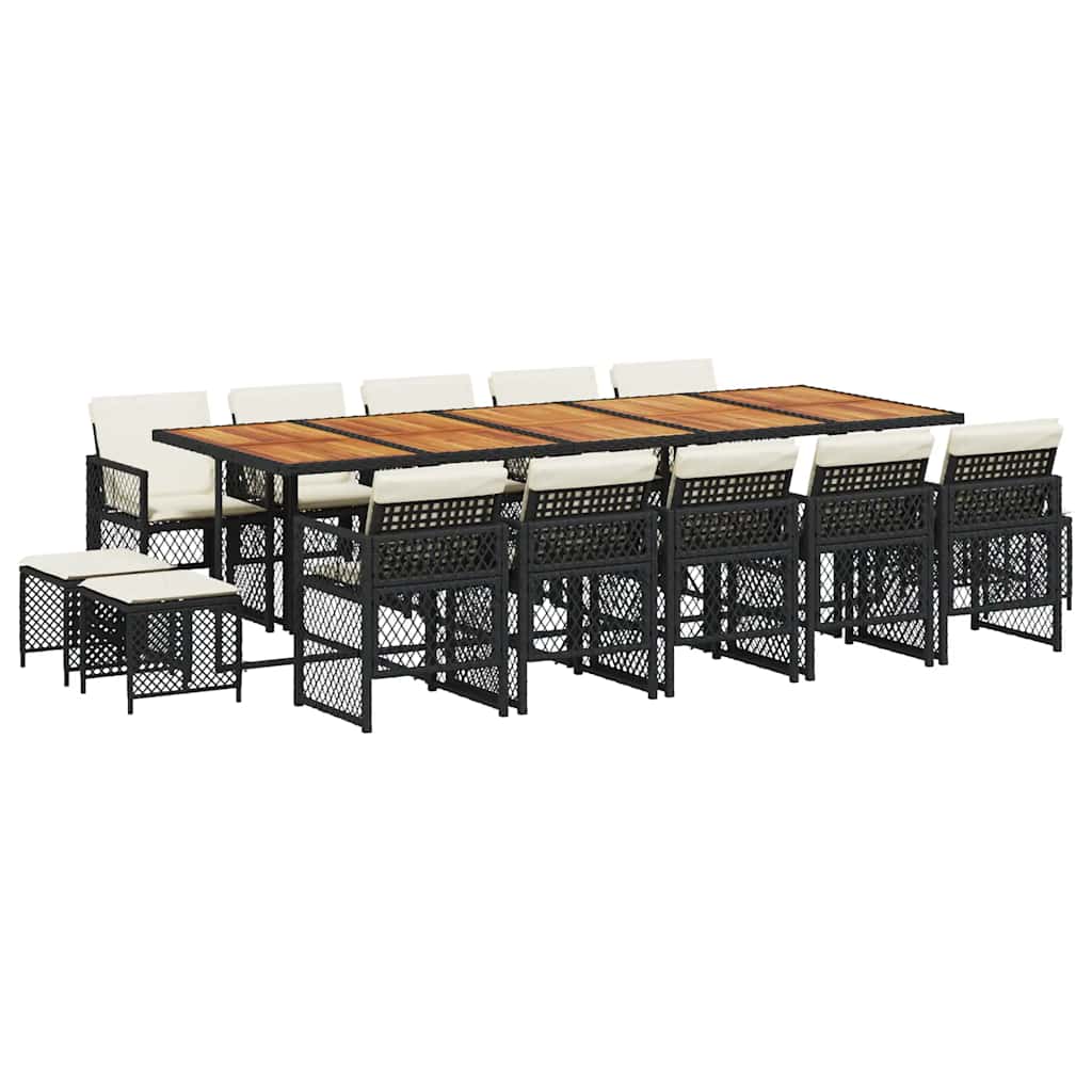 Set da Pranzo da Giardino 15 pz con Cuscini Nero in Polyrattan | homemem39