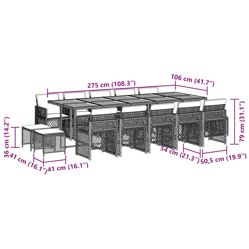 Set da Pranzo da Giardino 15 pz con Cuscini Nero in Polyrattan | homemem39