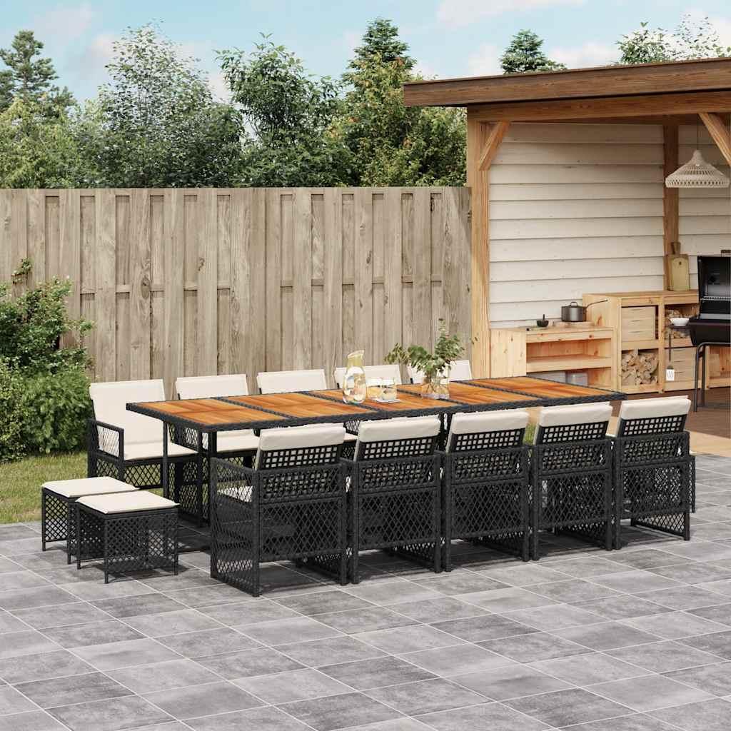 Set da Pranzo da Giardino 15 pz con Cuscini Nero in Polyrattan | homemem39