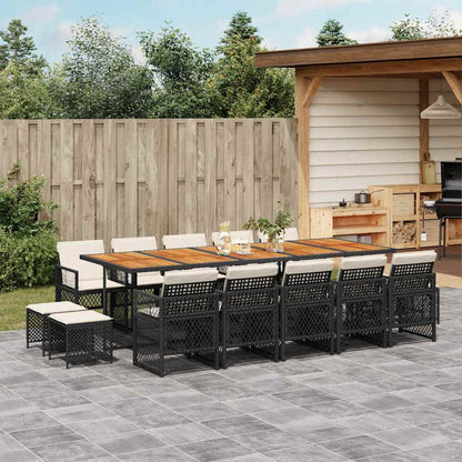Set da Pranzo da Giardino 15 pz con Cuscini Nero in Polyrattan | homemem39