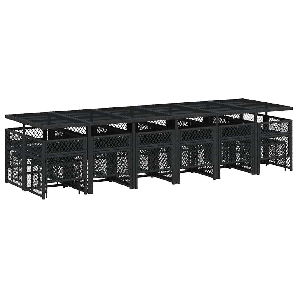 Set da Pranzo da Giardino 17 pz con Cuscini Nero in Polyrattan | homemem39
