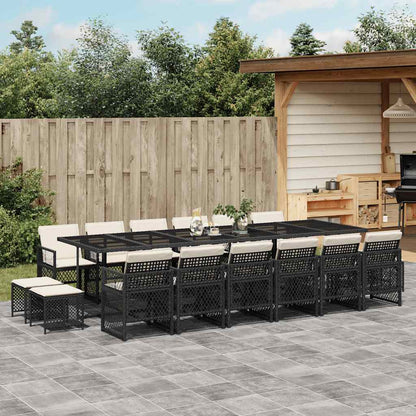 Set da Pranzo da Giardino 17 pz con Cuscini Nero in Polyrattan | homemem39