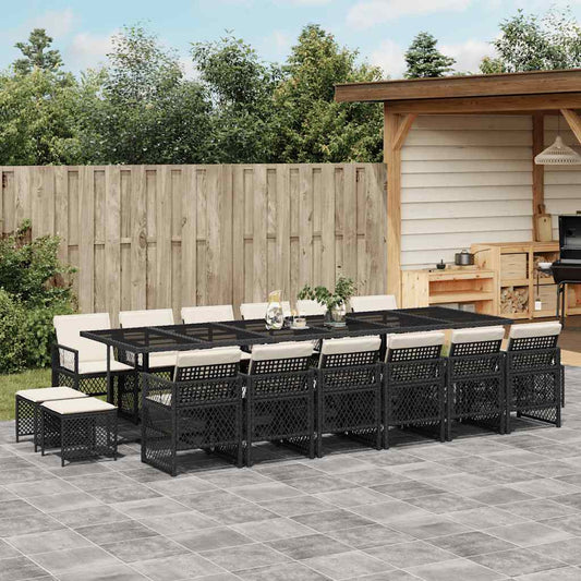 Set da Pranzo da Giardino 17 pz con Cuscini Nero in Polyrattan | homemem39