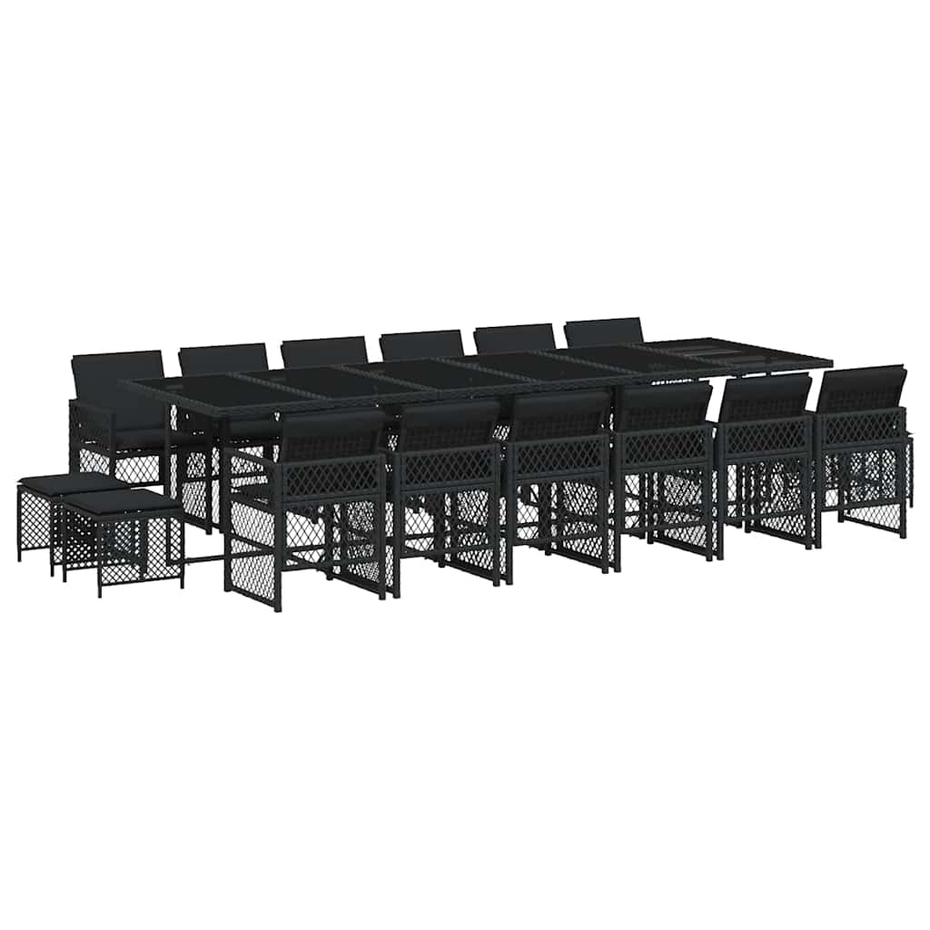 Set da Pranzo da Giardino 17 pz con Cuscini Nero in Polyrattan | homemem39