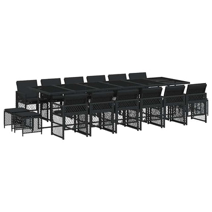 Set da Pranzo da Giardino 17 pz con Cuscini Nero in Polyrattan | homemem39