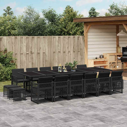 Set da Pranzo da Giardino 17 pz con Cuscini Nero in Polyrattan | homemem39