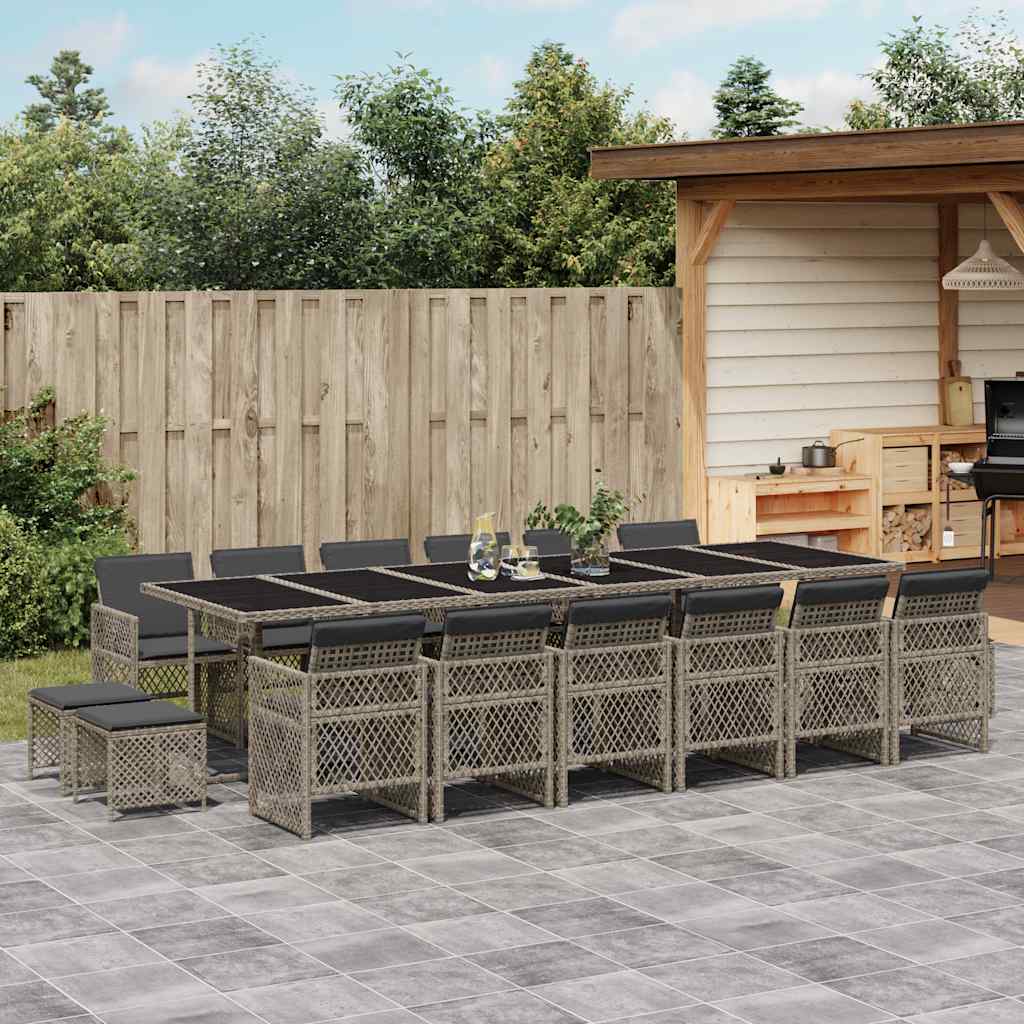 Set da Pranzo da Giardino 17pz con Cuscini Grigio in Polyrattan | homemem39