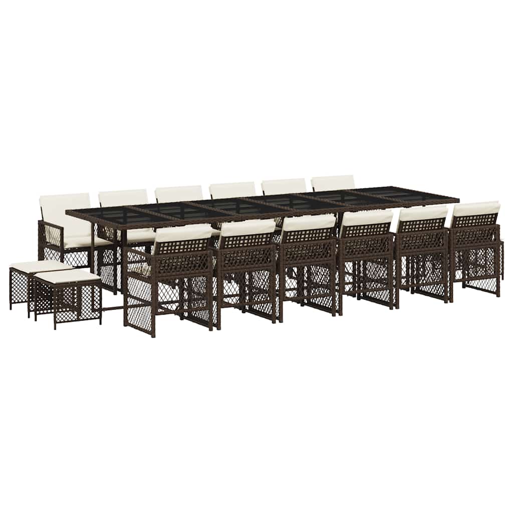 Set da Pranzo da Giardino 17 pz con Cuscini Marrone Polyrattan | homemem39