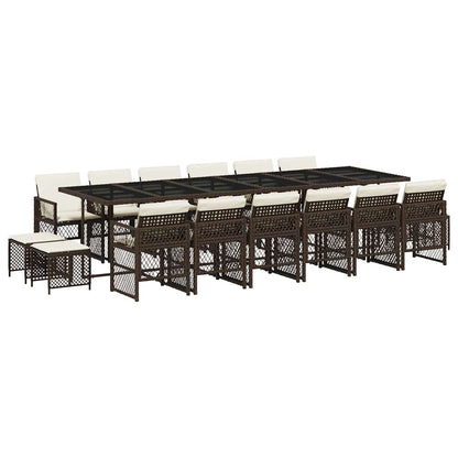 Set da Pranzo da Giardino 17 pz con Cuscini Marrone Polyrattan | homemem39