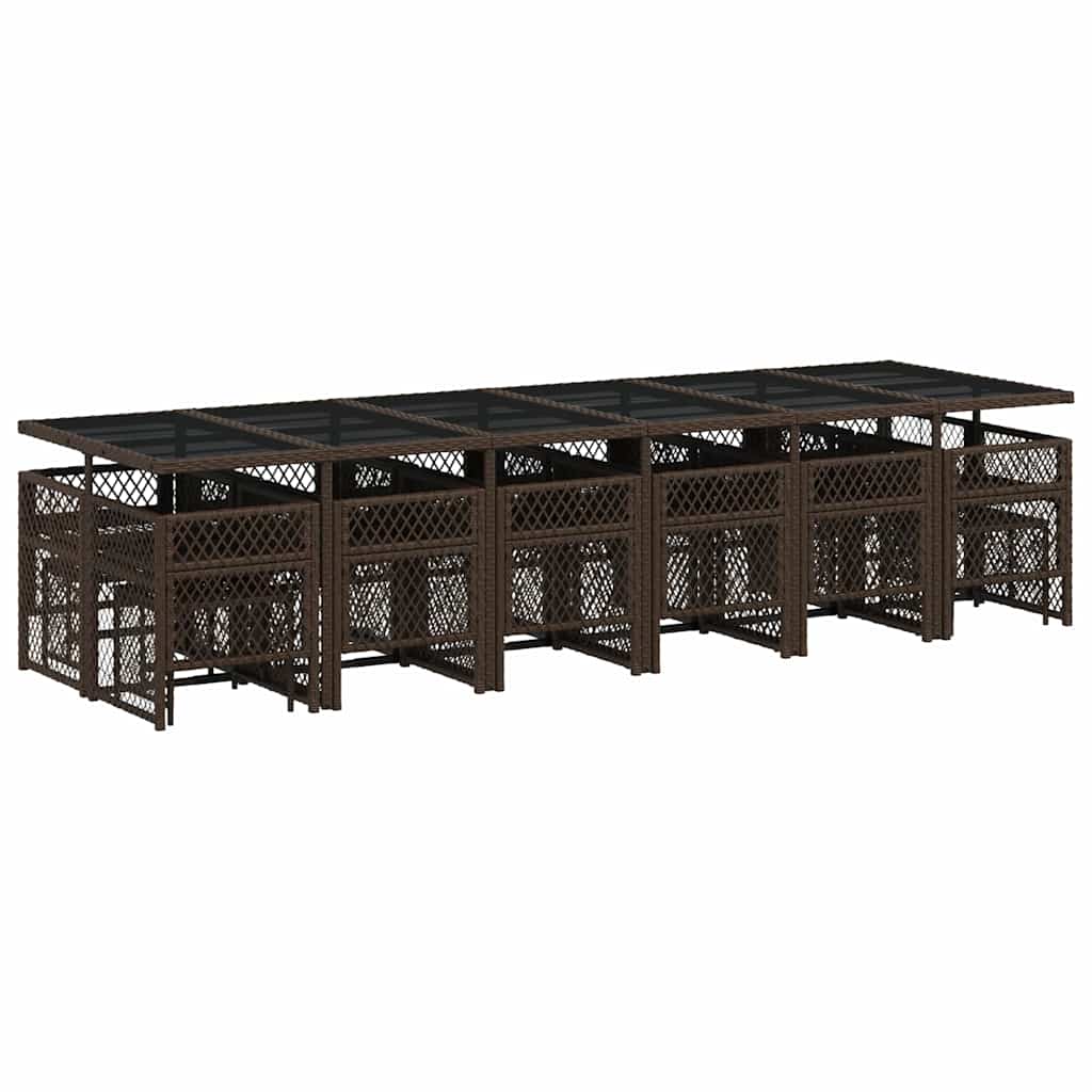 Set da Pranzo da Giardino 17 pz con Cuscini Marrone Polyrattan | homemem39
