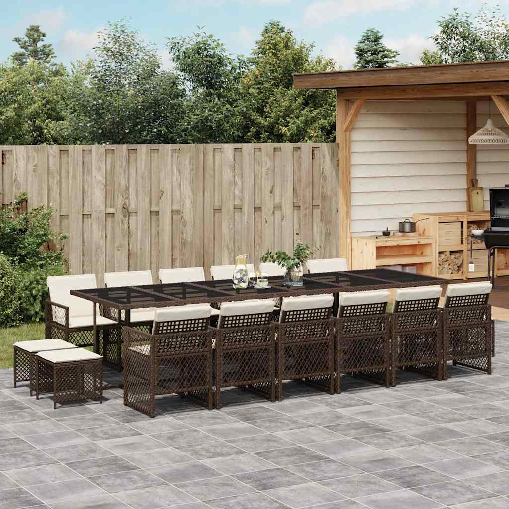 Set da Pranzo da Giardino 17 pz con Cuscini Marrone Polyrattan | homemem39