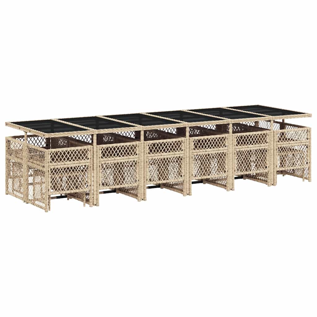 Set da Pranzo da Giardino 17 pz con Cuscini Beige in Polyrattan | homemem39