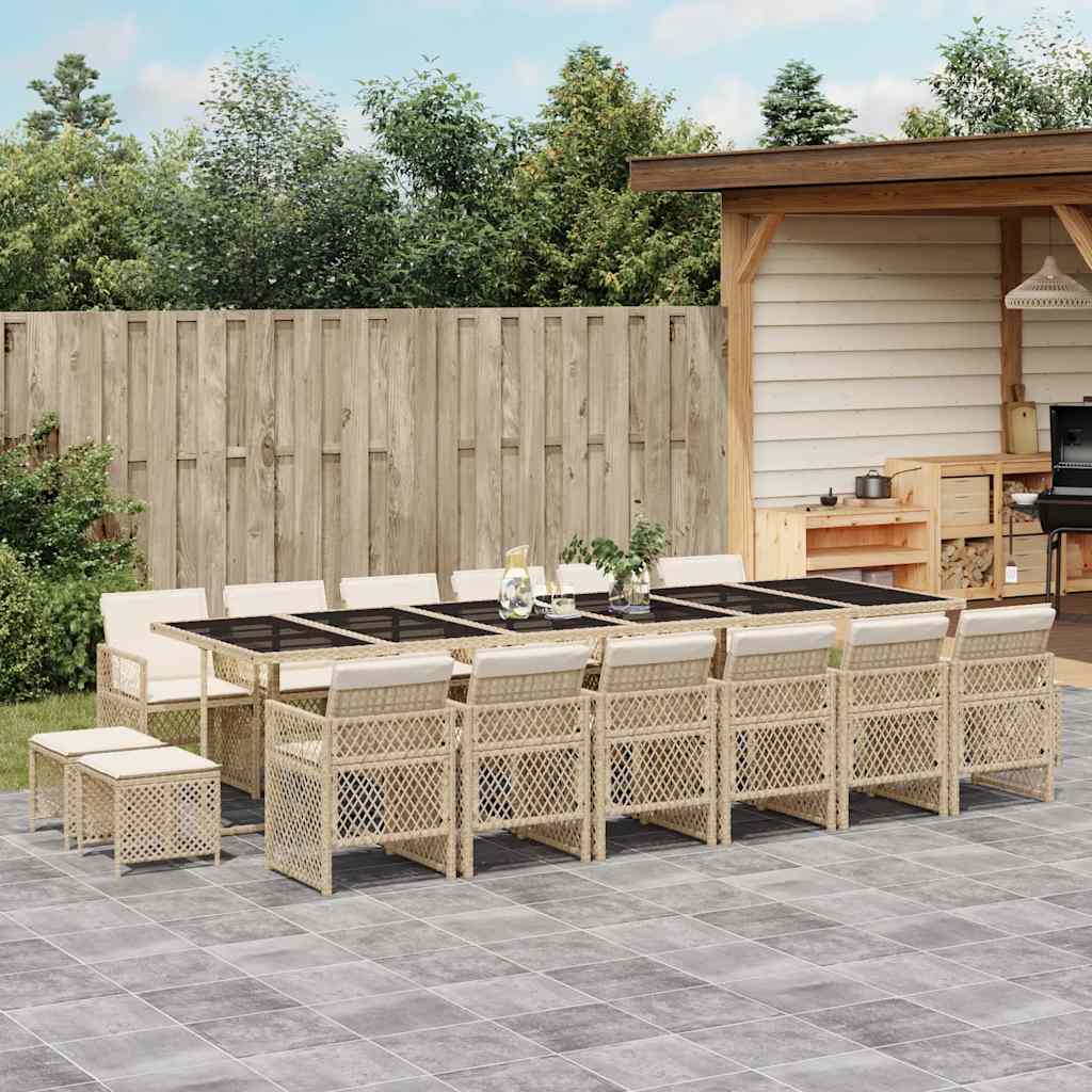 Set da Pranzo da Giardino 17 pz con Cuscini Beige in Polyrattan | homemem39