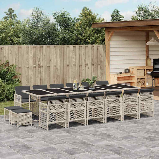 Set da Pranzo da Giardino 17pz con Cuscini Grigio in Polyrattan | homemem39