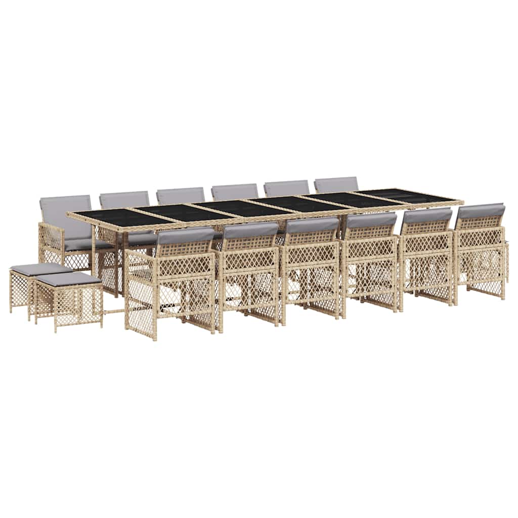 Set da Pranzo da Giardino 17 pz con Cuscini Beige in Polyrattan | homemem39